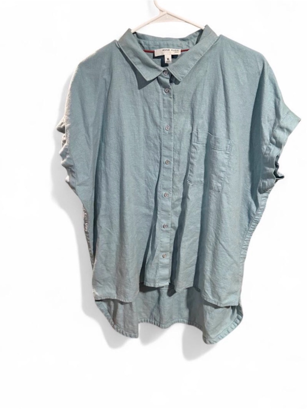 Anne Klein Light Teal Button-Front Short Sleeve Shirt